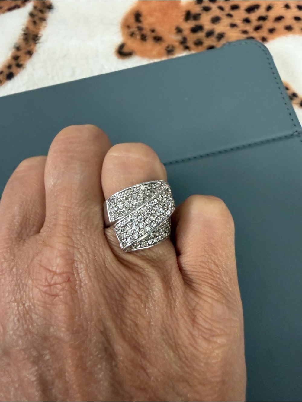 Sterling Silver Pavé Crystal Statement Ring - Size 6